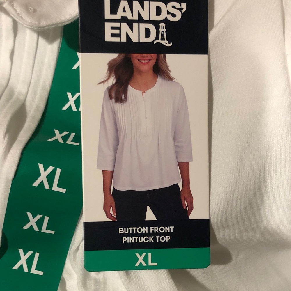 Lands’ End White Women’s Bitton Front Pintuck Top - Picture 13 of 15